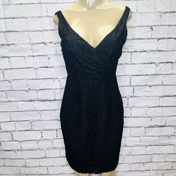 J. Crew Black Sleeveless Surplice Floral Leavers Lace Sara Mini Dress Size 4 - Picture 2 of 9